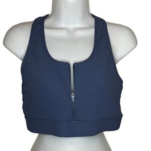 Blue womens Zip-Front  Sports Bra